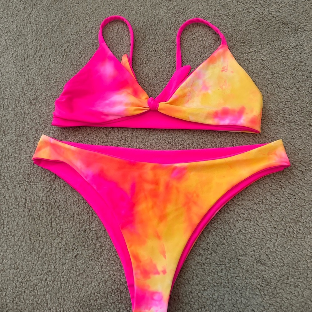 Vibrant Pink and Yellow Tie-Dye Bikini